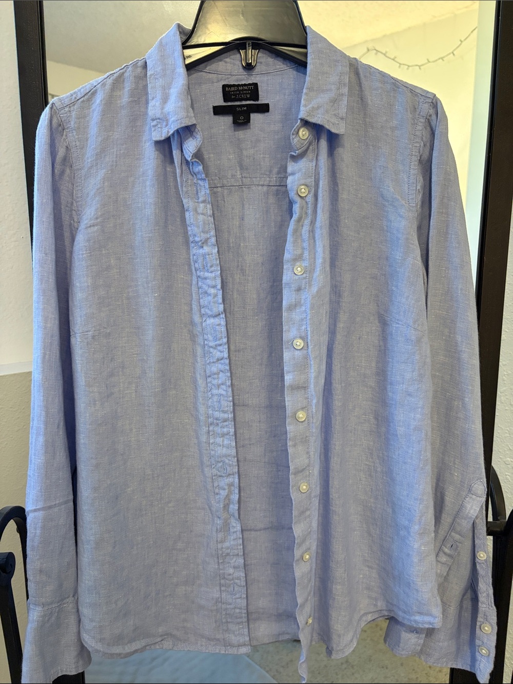 J Crew Pale Blue Linen Button-Down 100% Linen Shirt - Women
